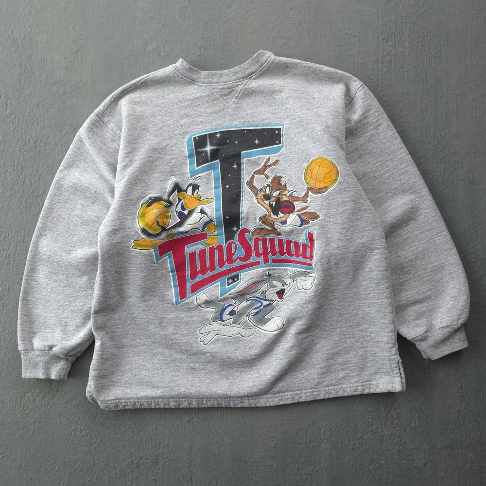 Vintage 90s Space Jam Grey Sweatshirt Size S Tune Squad Looney Tunes